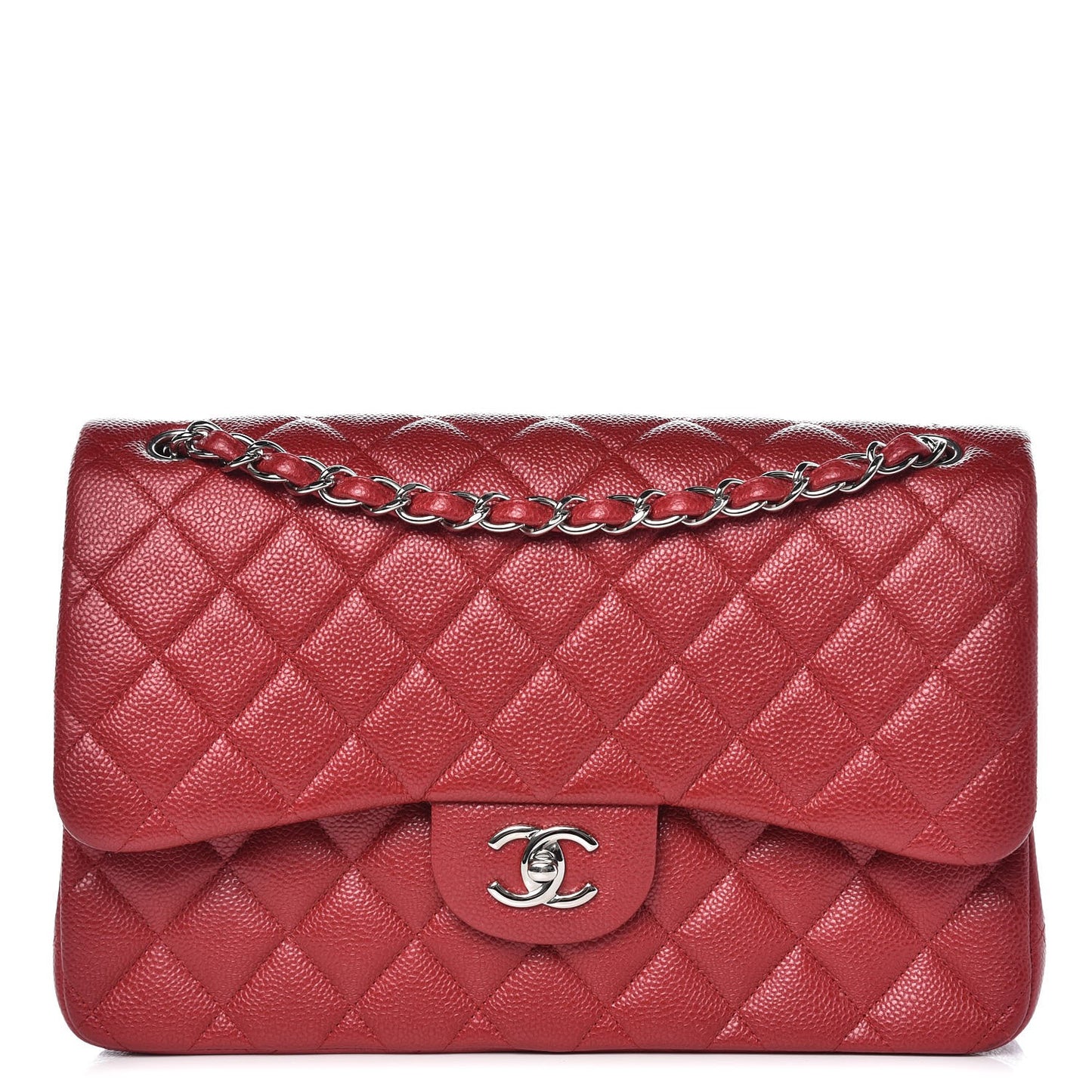 Pearly Caviar Quilted Jumbo Double Flap Dark Pink
