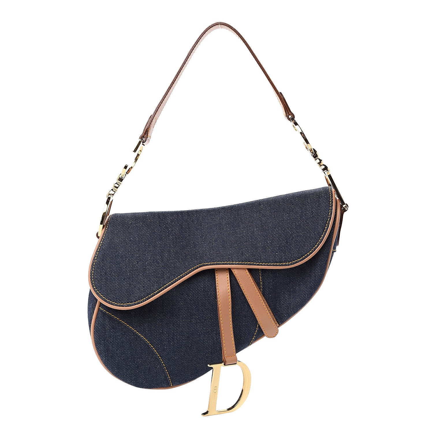 Christian Dior Denim Calfskin Saddle Bag Blue 1 of 9