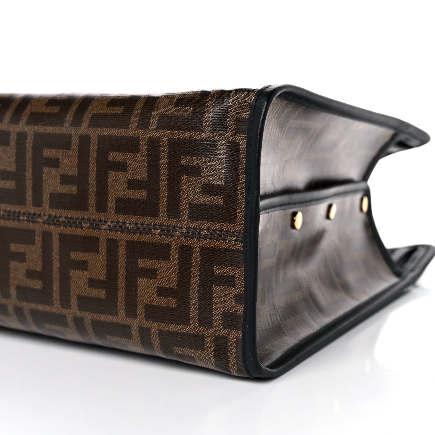 Fendi Glazed Fabric Vitello Century FF 1974 Stamp Patch Medium Peekaboo Defender Cover Mogano Panna Black 9 of 12