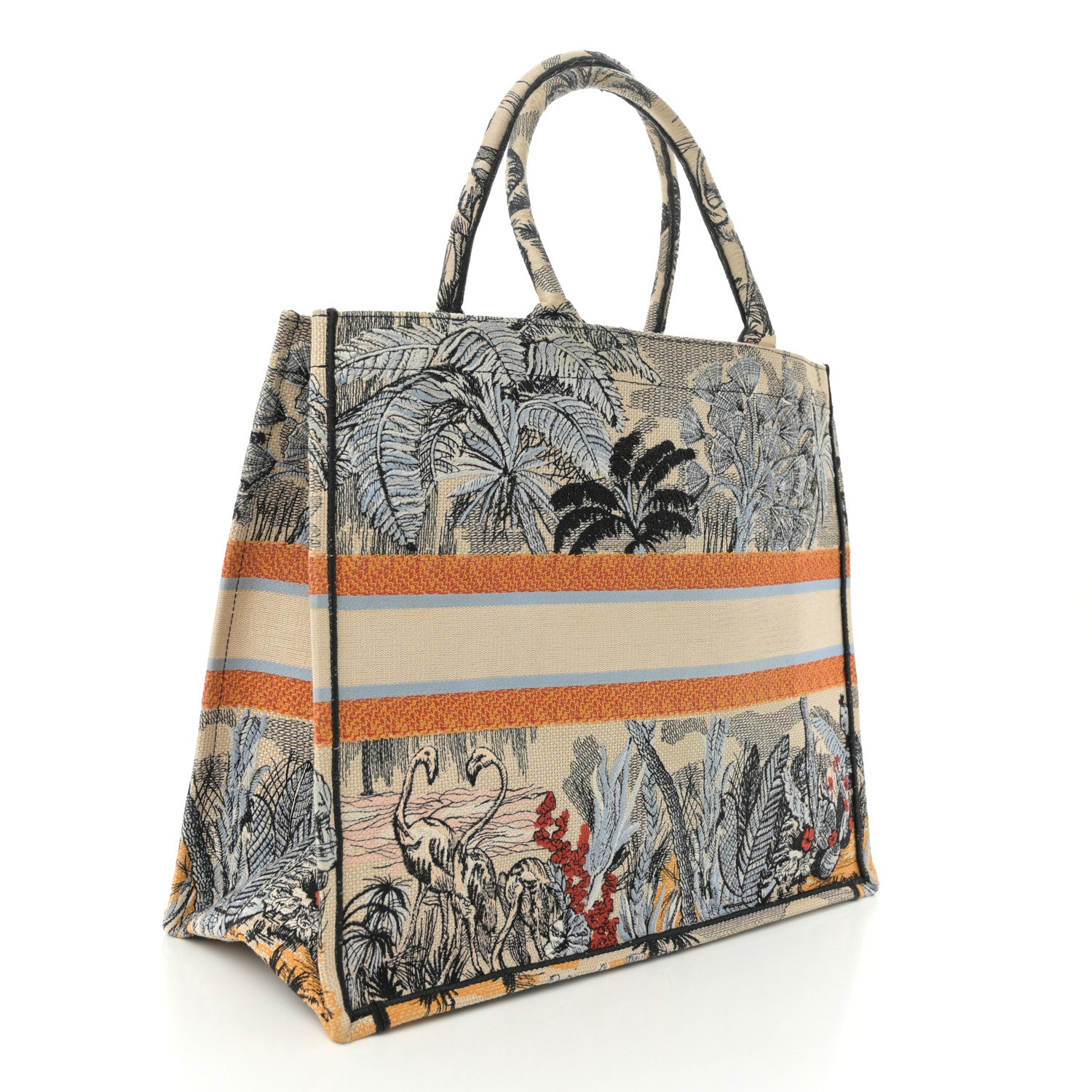 Christian Dior Canvas Embroidered Toile De Jouy Tropicalia Large Book Tote Denim Blue 3 of 11