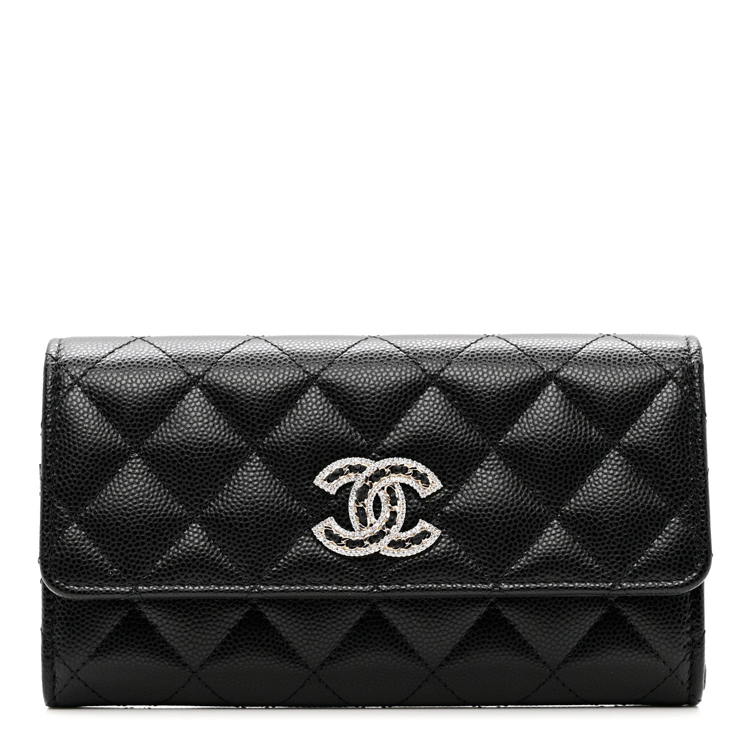 Chanel Caviar Quilted Crystal CC Large Gusset Flap Wallet Black 1 of 7