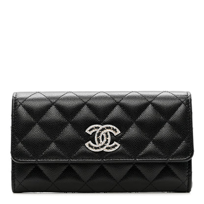 Chanel Caviar Quilted Crystal CC Large Gusset Flap Wallet Black 1 of 7