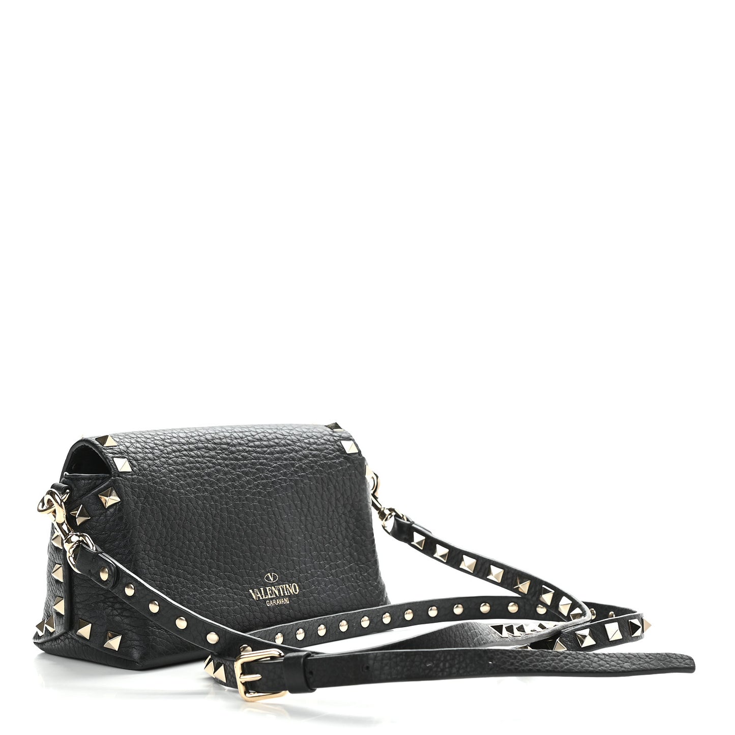 Pebbled Calfskin Mini Rockstud Crossbody Bag Black
