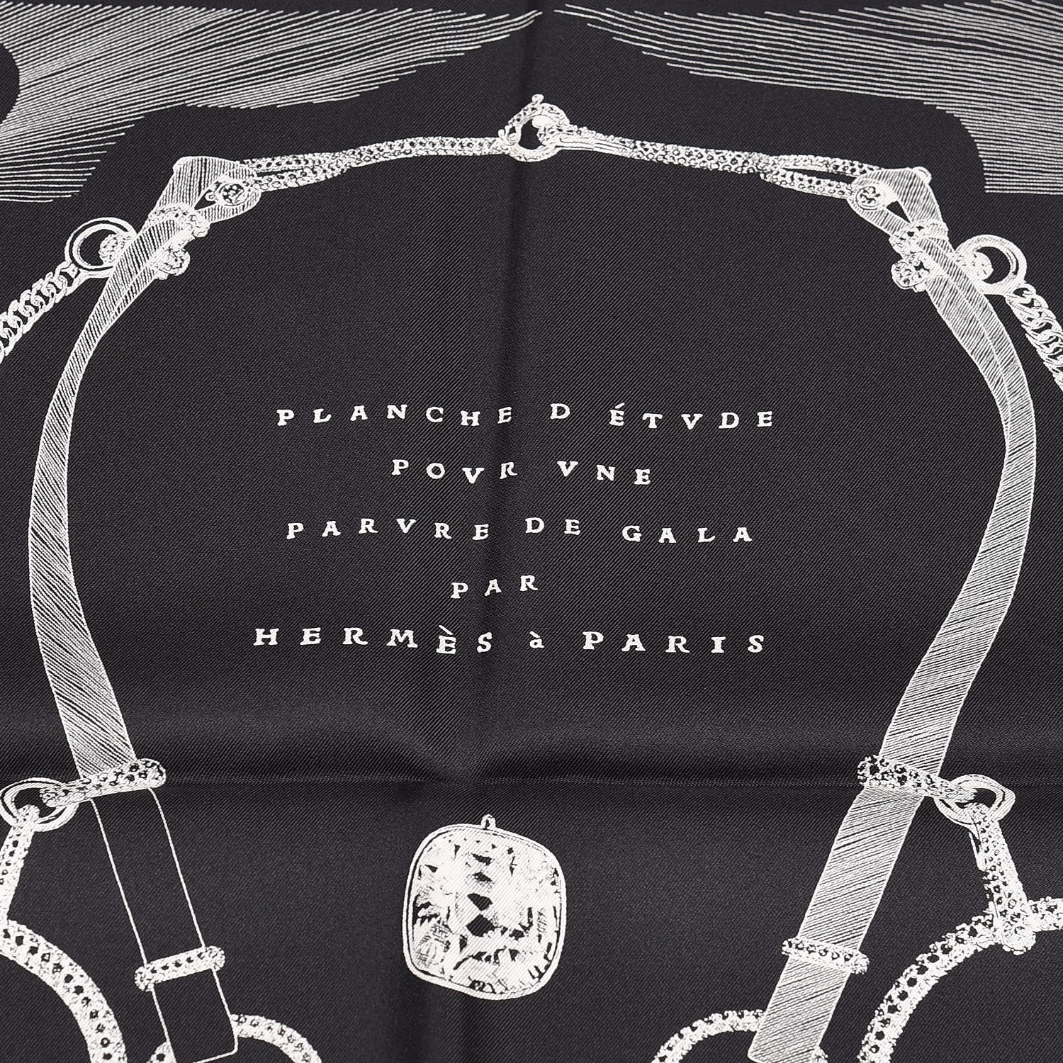 Hermes Silk Etude Pour Une Parure De Gala Scarf 90 Black White 3 of 5