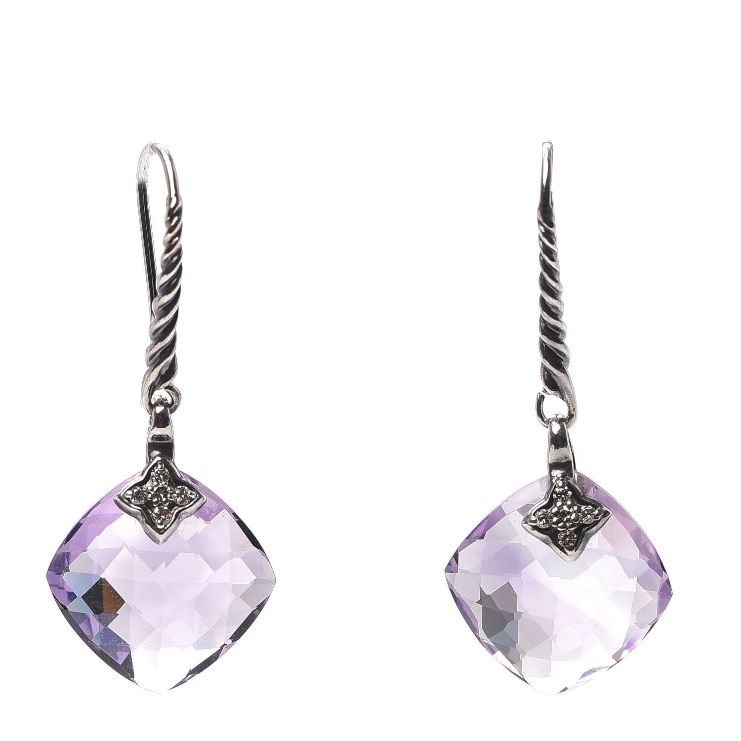 David Yurman Sterling Silver Diamond Amethyst Capri Drop Earrings 1 of 4