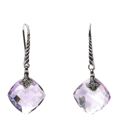 David Yurman Sterling Silver Diamond Amethyst Capri Drop Earrings 1 of 4