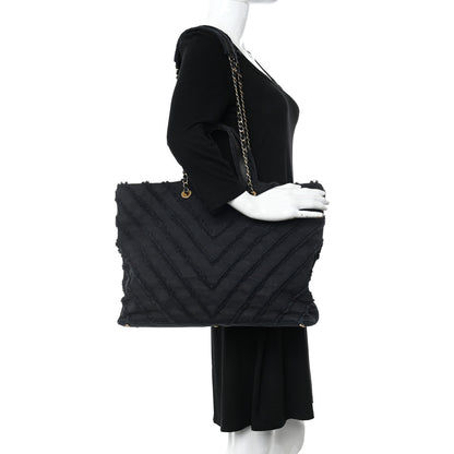 Chanel Canvas Chevron Cuba Patchwork Shopper Tote Black 2 of 10