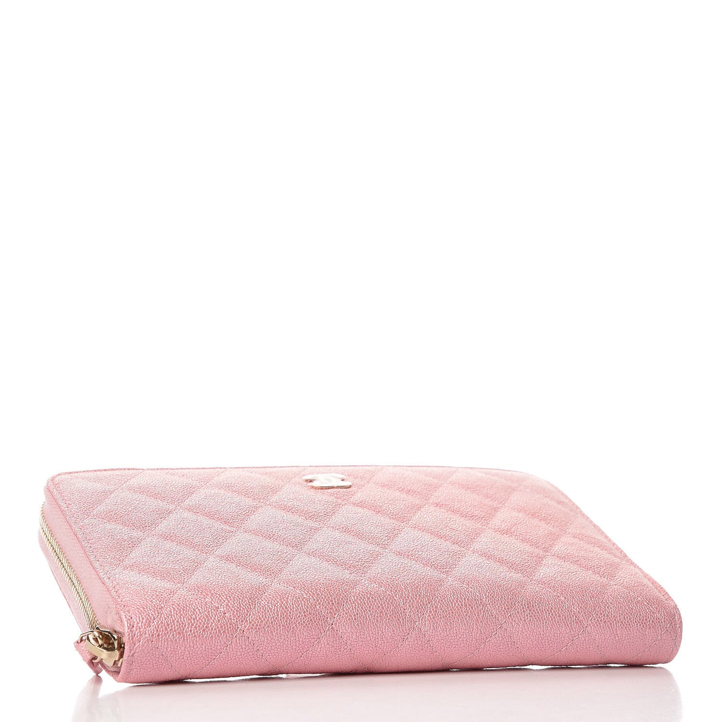 Iridescent Caviar Quilted Large Zip Around Organizer Wallet Pink