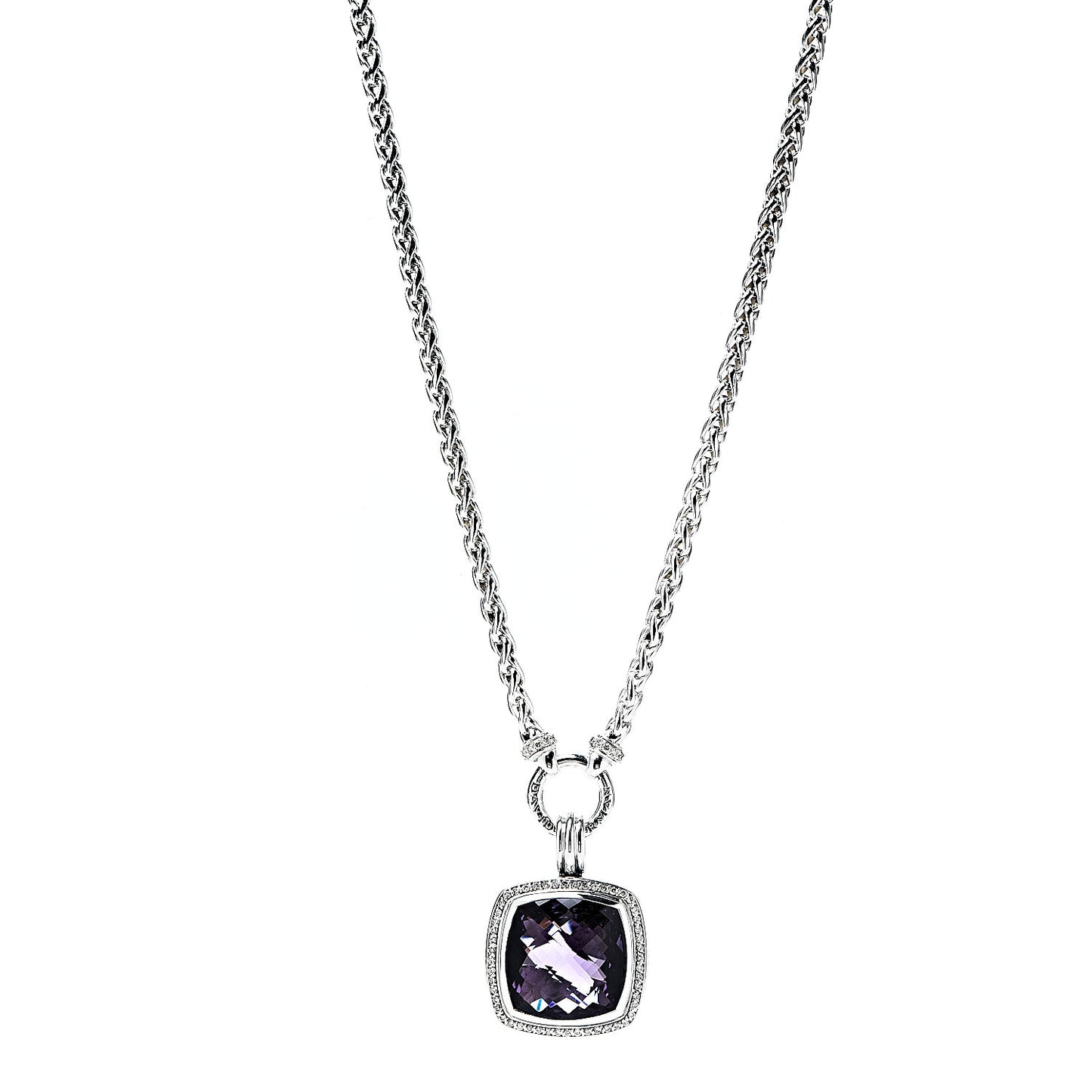 Sterling Silver Diamond Amethyst 20mm Albion Pendant Necklace