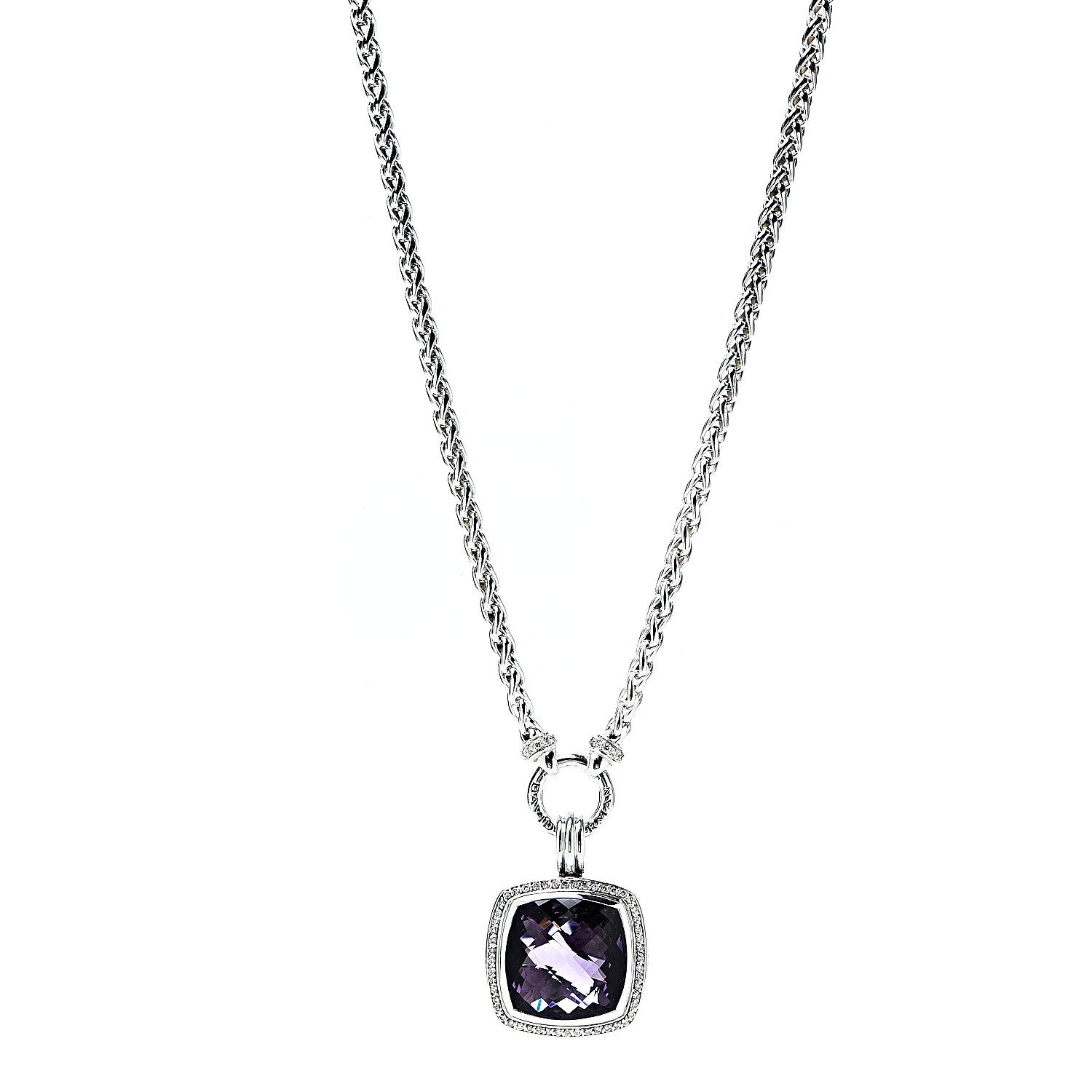 David Yurman Sterling Silver Diamond Amethyst 20mm Albion Pendant Necklace 1 of 5