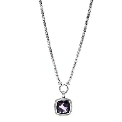 David Yurman Sterling Silver Diamond Amethyst 20mm Albion Pendant Necklace 1 of 5