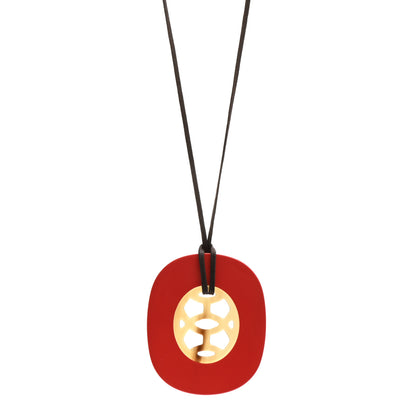 Hermes Buffalo Horn Lacquer Lift Necklace GM Rouge Carmin 1 of 6