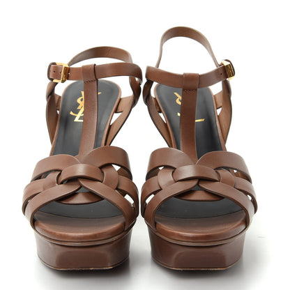 Saint Laurent Calfskin Tribute 75 Platform Sandals 36.5 Dark Cuoio 2 of 11