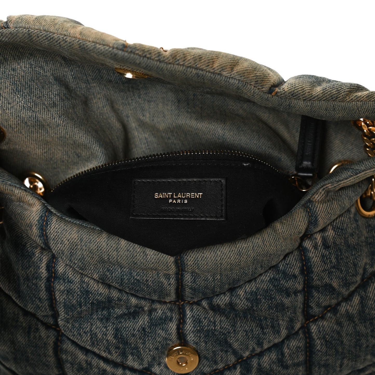 Denim Quilted Small Loulou Puffer Monogram Chain Satchel Rodeo Blue
