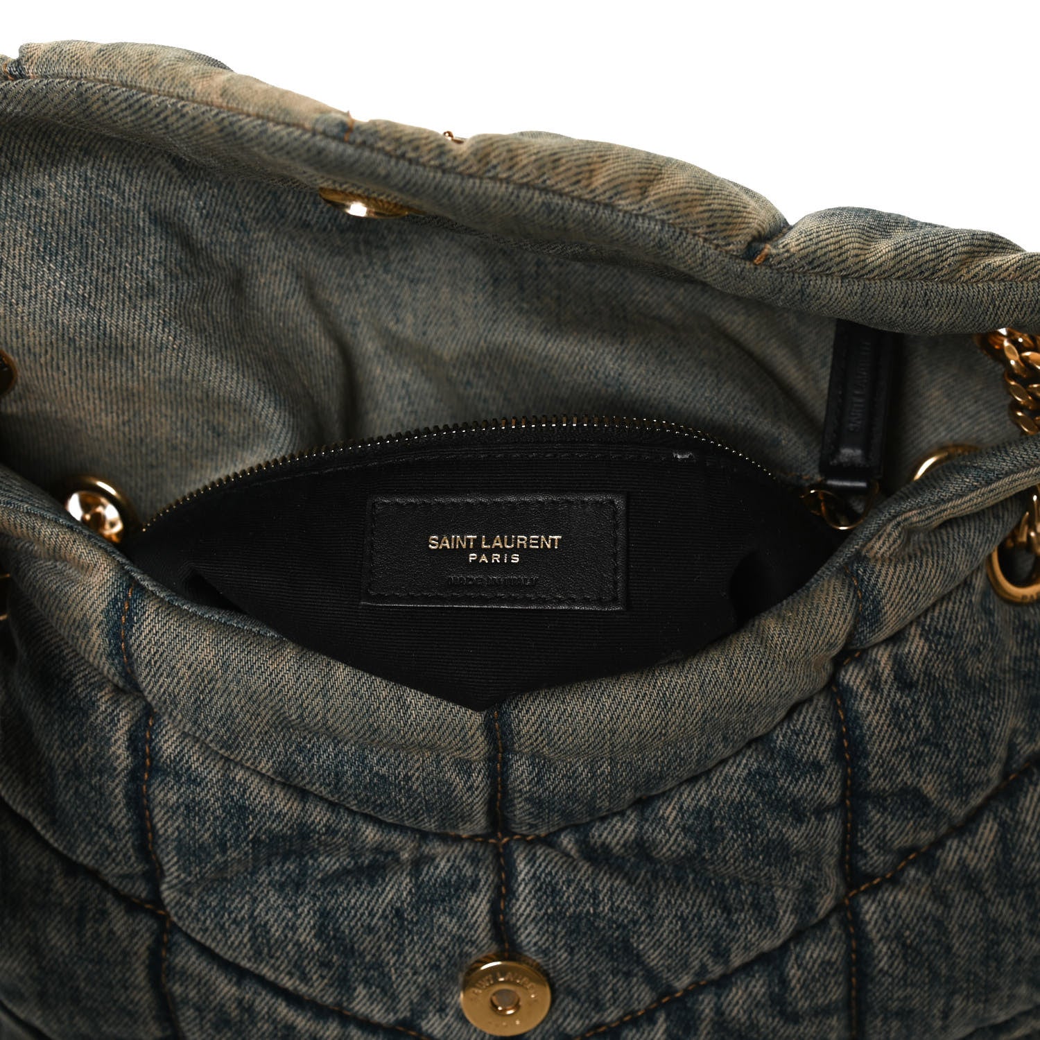 Saint Laurent Denim Quilted Small Loulou Puffer Monogram Chain Satchel Rodeo Blue 5 of 9
