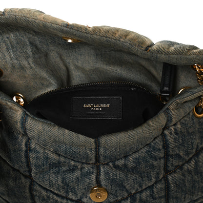 Saint Laurent Denim Quilted Small Loulou Puffer Monogram Chain Satchel Rodeo Blue 5 of 9