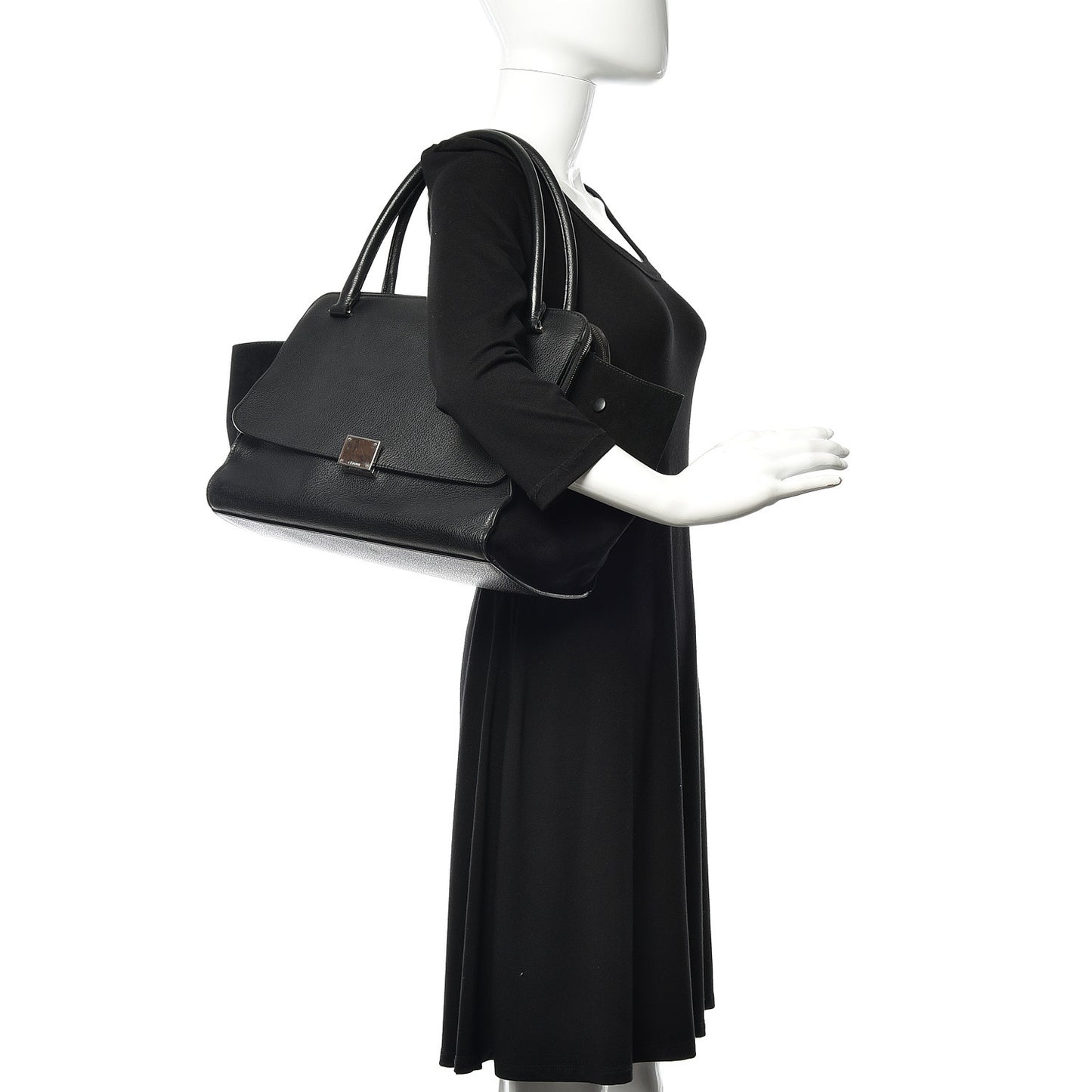 Drummed Calfskin Suede Double Zip Trapeze Black