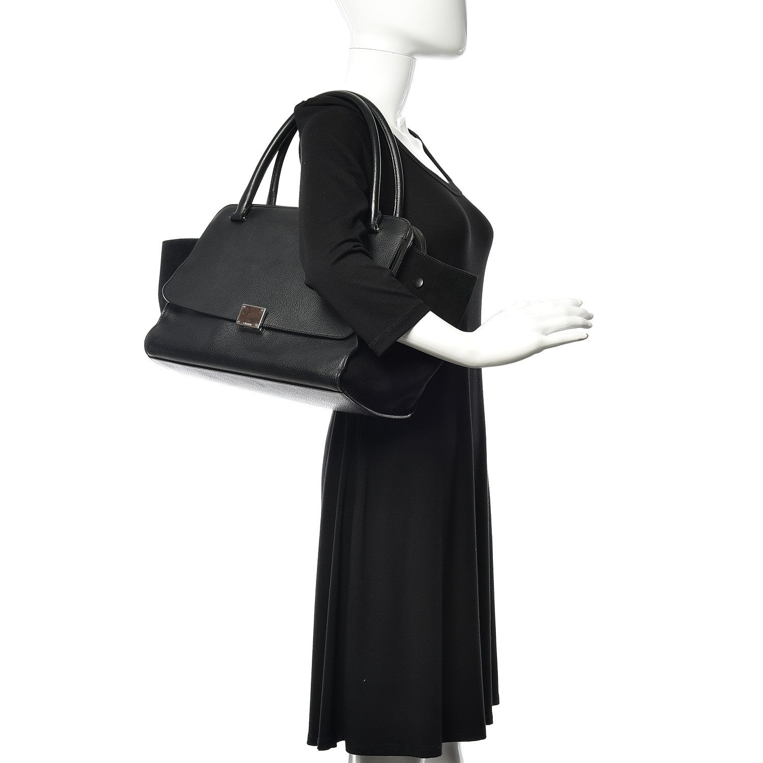 Celine Drummed Calfskin Suede Double Zip Trapeze Black 2 of 13