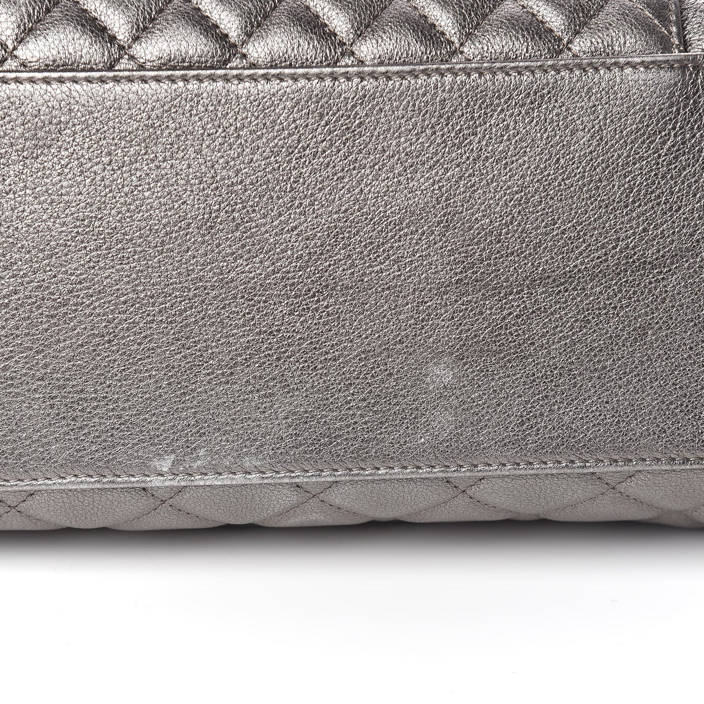 Metallic Grained Calfskin Quilted Large Casual Pocket Tote Silver