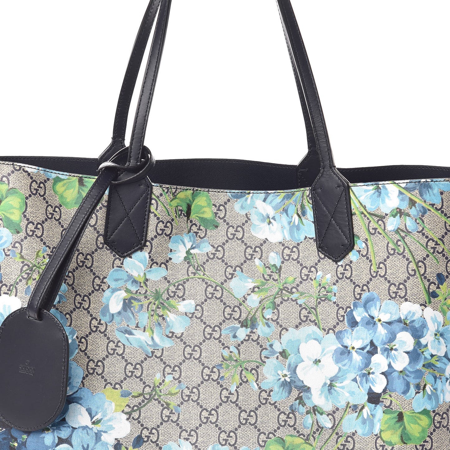 GG Supreme Monogram Blooms Medium Reversible Tote Beige Blue Navy