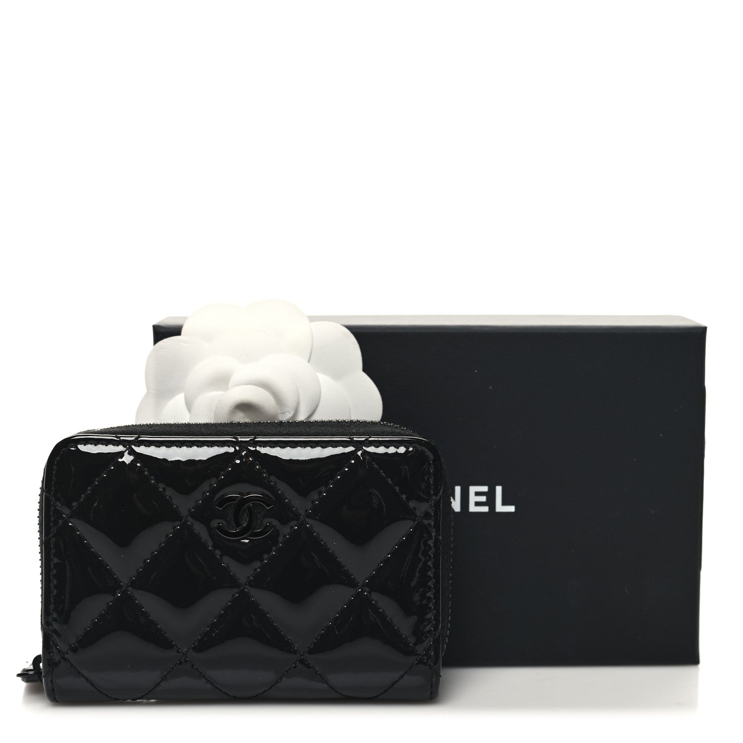 Chanel Patent Lambskin Quilted Zip Coin Purse So Black 9 of 9