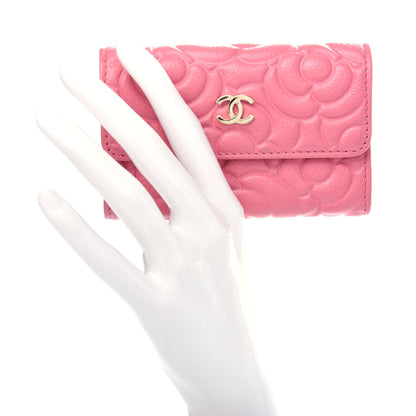 Chanel Caviar Camellia Embossed Card Holder Wallet Pink 2 of 9
