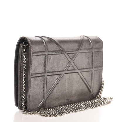Christian Dior Metallic Brushed Calfskin Diorama Wallet on Chain Pouch Gunmetal 3 of 12