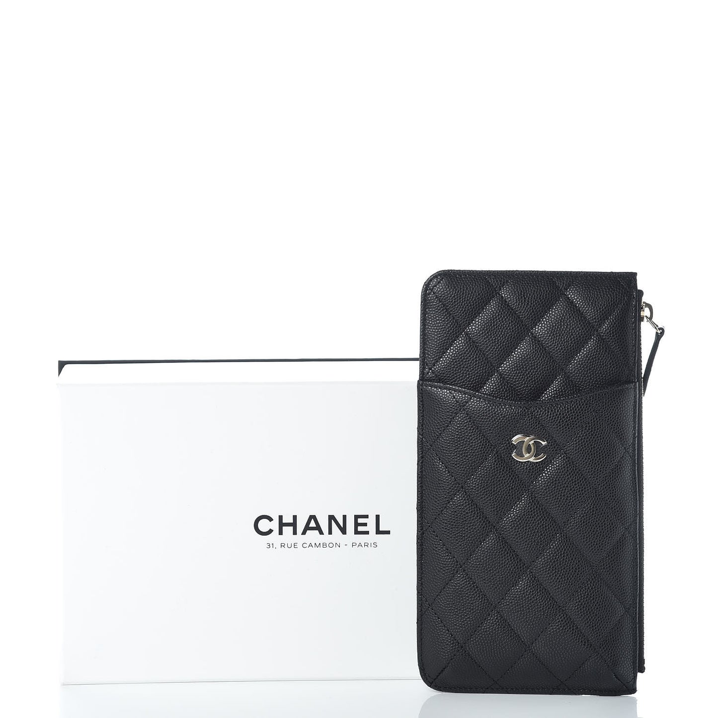 Caviar Quilted Classic Flat Wallet Pouch Black