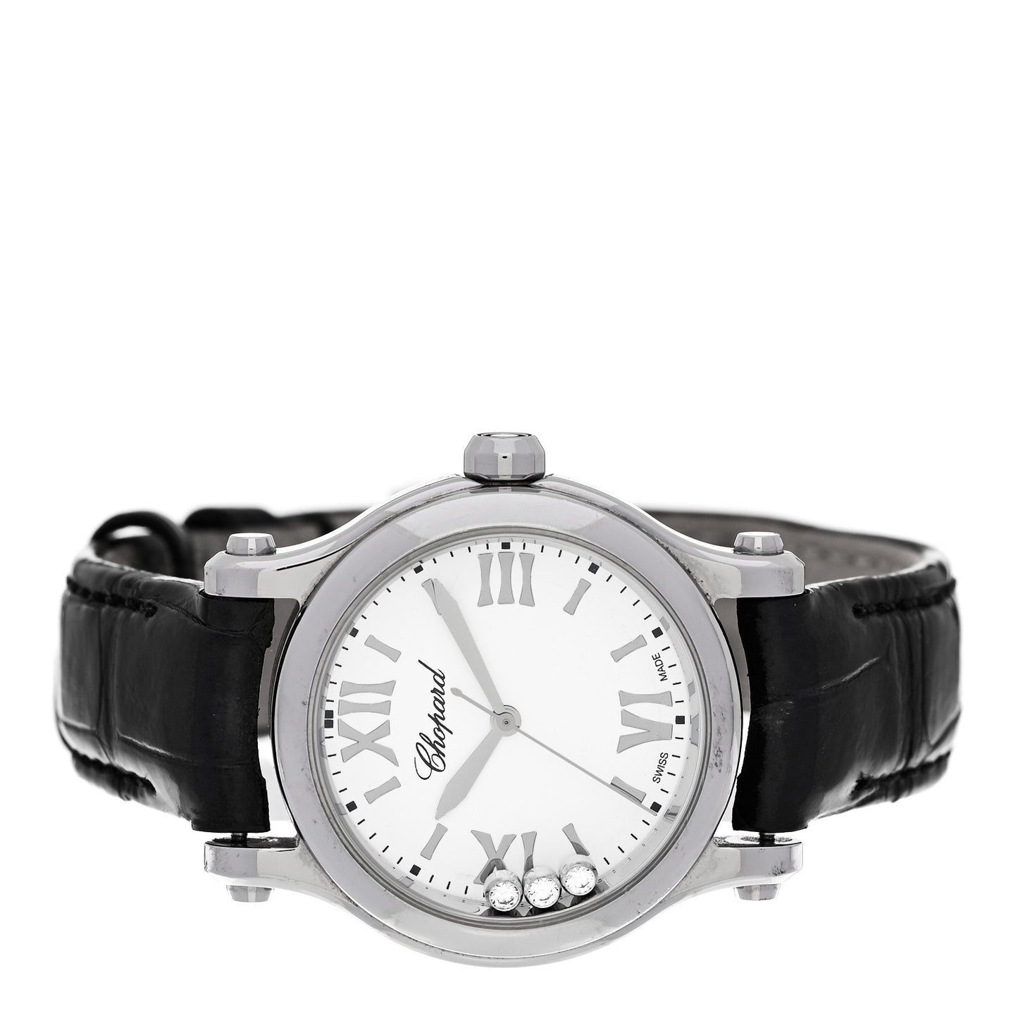 Stainless Steel Alligator 3 Diamond 30mm Happy Sport Quartz Watch