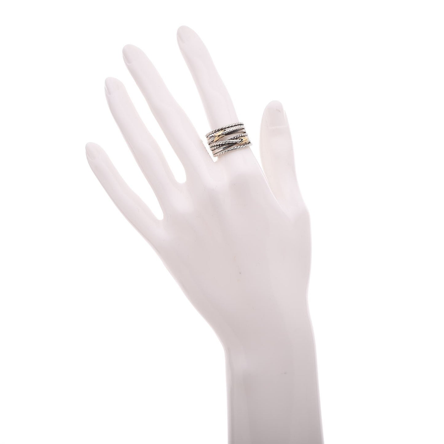 Sterling Silver 18K Yellow Gold 14mm Double X Crossover Ring 52 6