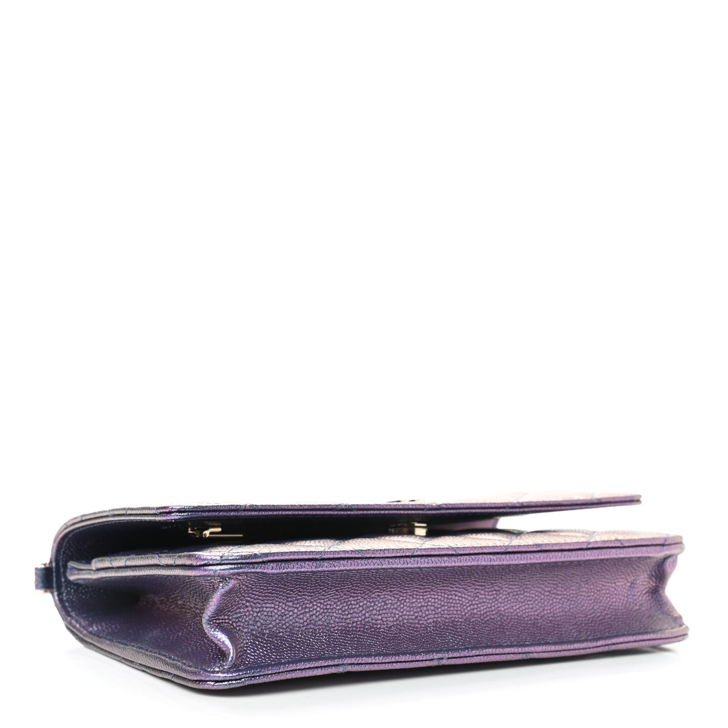 Iridescent Caviar Quilted Wallet On Chain WOC Dark Blue