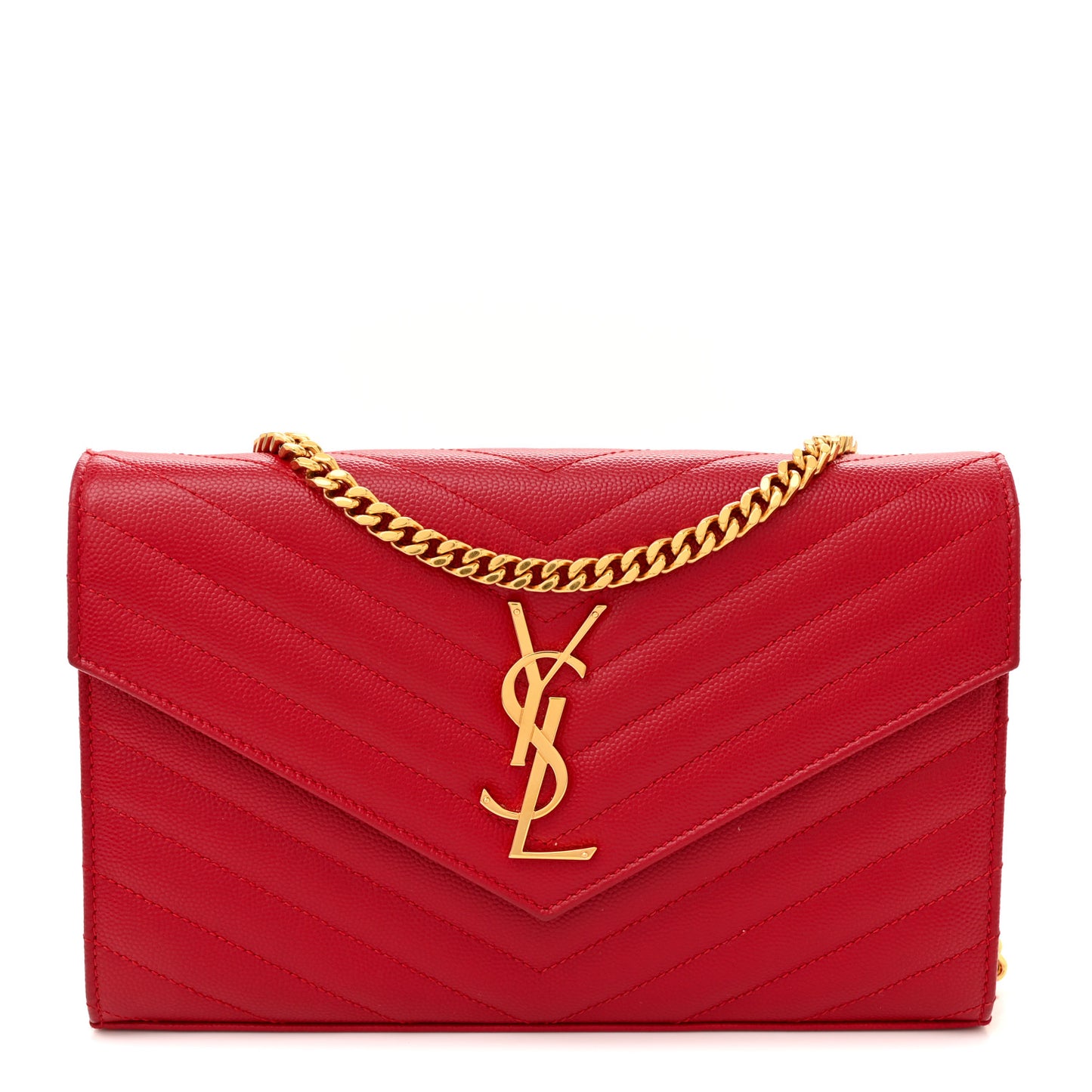 Grain De Poudre Matelasse Chevron Monogram Chain Wallet Red