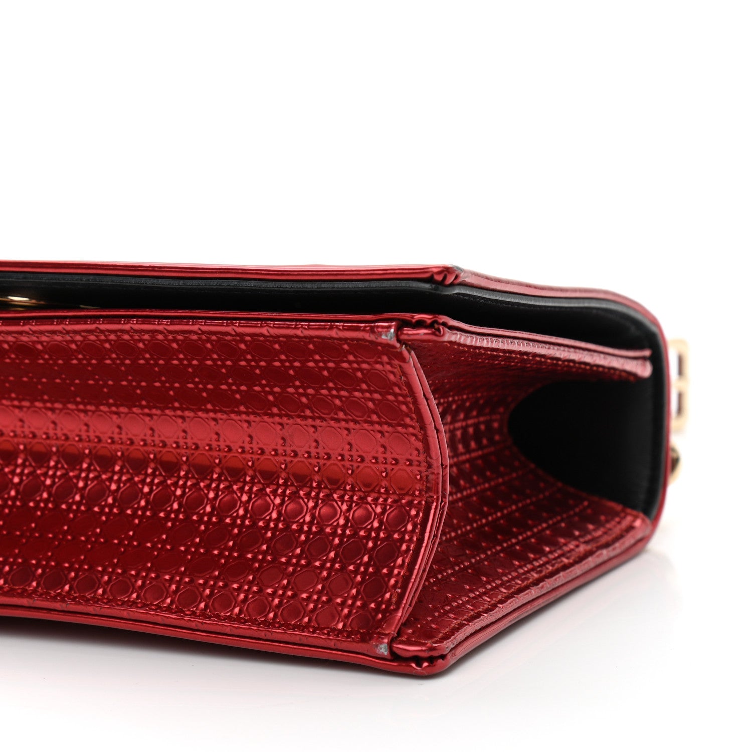 Christian Dior Metallic Patent Micro-Cannage Small Diorama Flap Bag Red 12 of 12