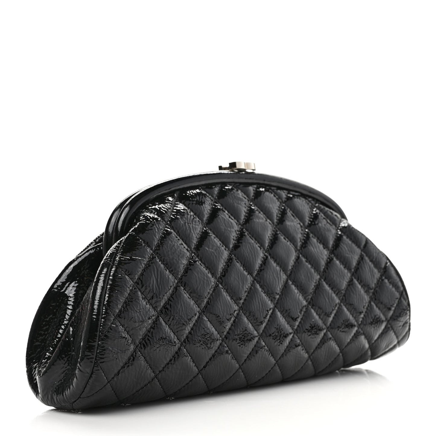 Distressed Patent Quilted Timeless Clutch Black