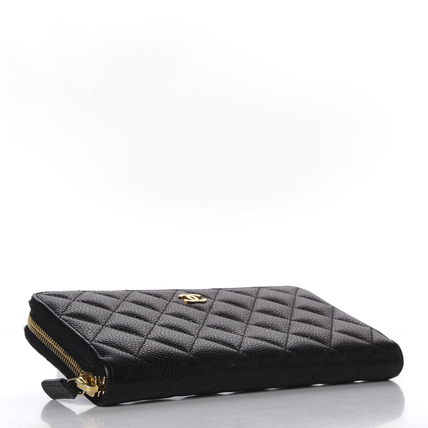 Caviar Quilted Large Gusset Zip Around Wallet Black