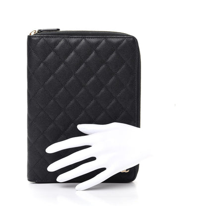 Chanel Caviar Quilted Zip Around Notebook Agenda Cover Black 2 of 10