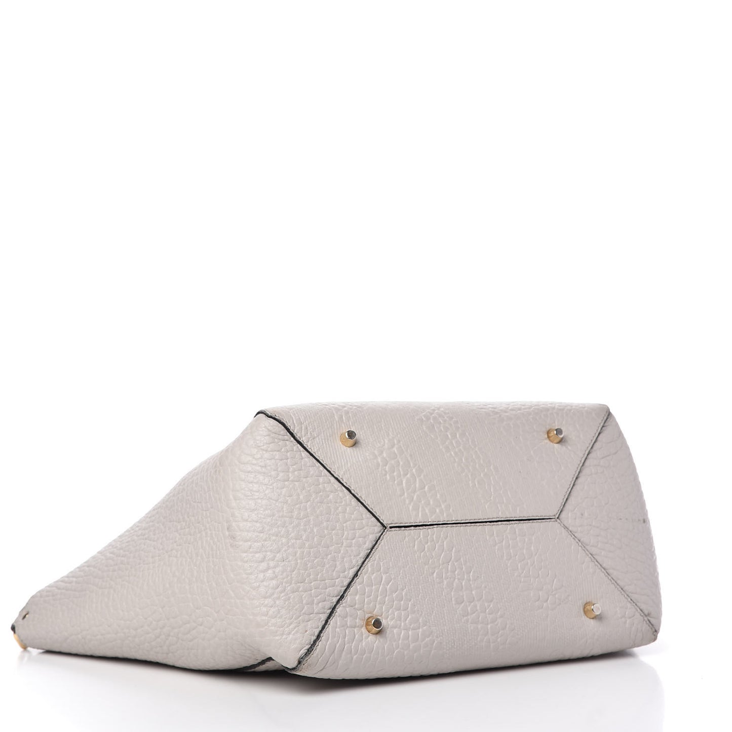 Signature Grain Calfskin Check Embossed Small Canterbury Tote Stone White