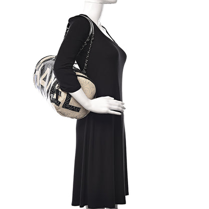 Chanel Coated Canvas Camellia Printed Calfskin Bowling Bag Black Beige 2 of 12