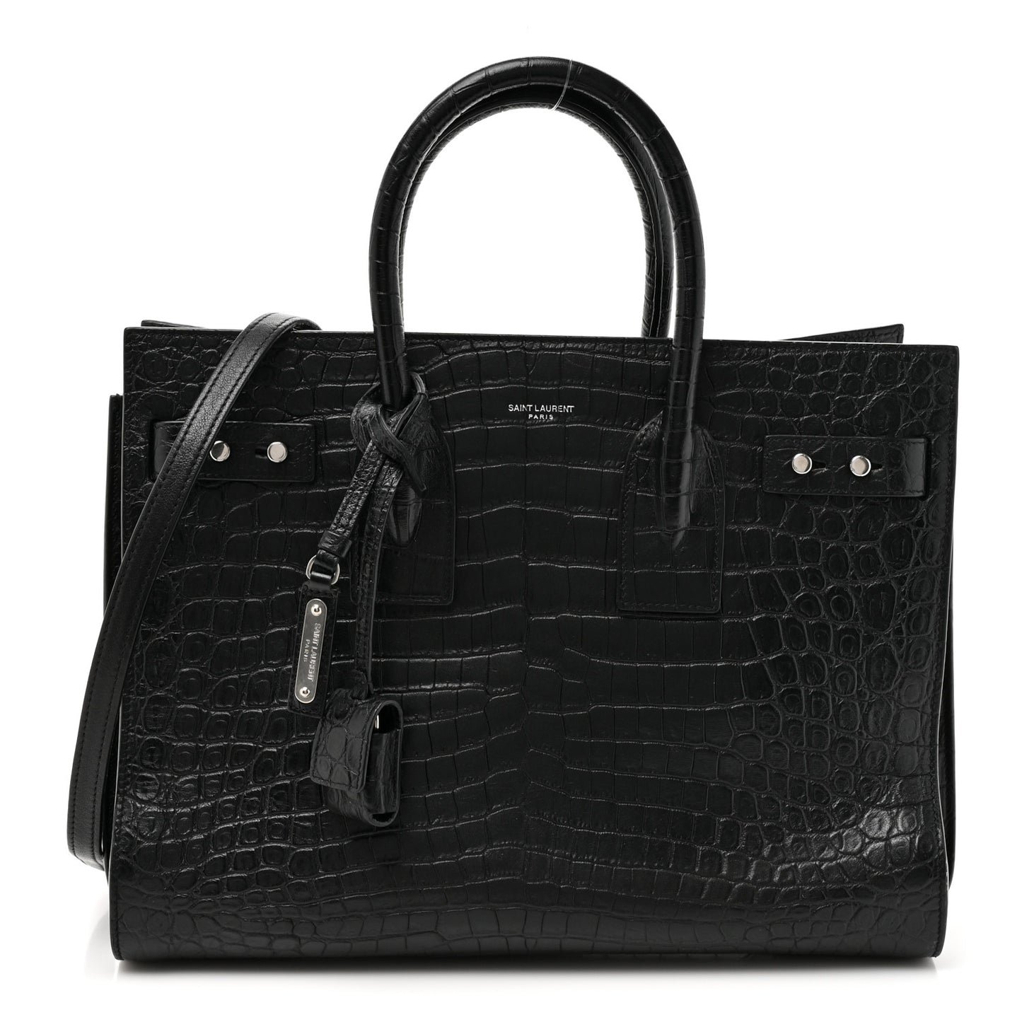 Calfskin Crocodile Embossed Small Supple Sac de Jour Black
