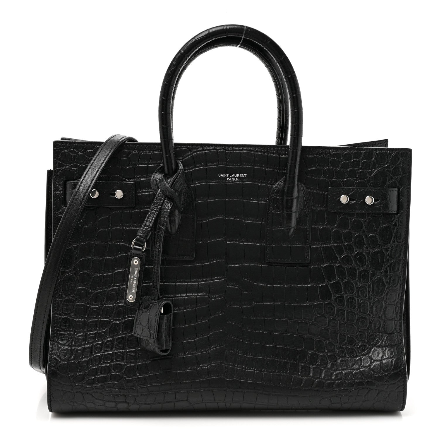 Saint Laurent Calfskin Crocodile Embossed Small Supple Sac de Jour Black 1 of 20