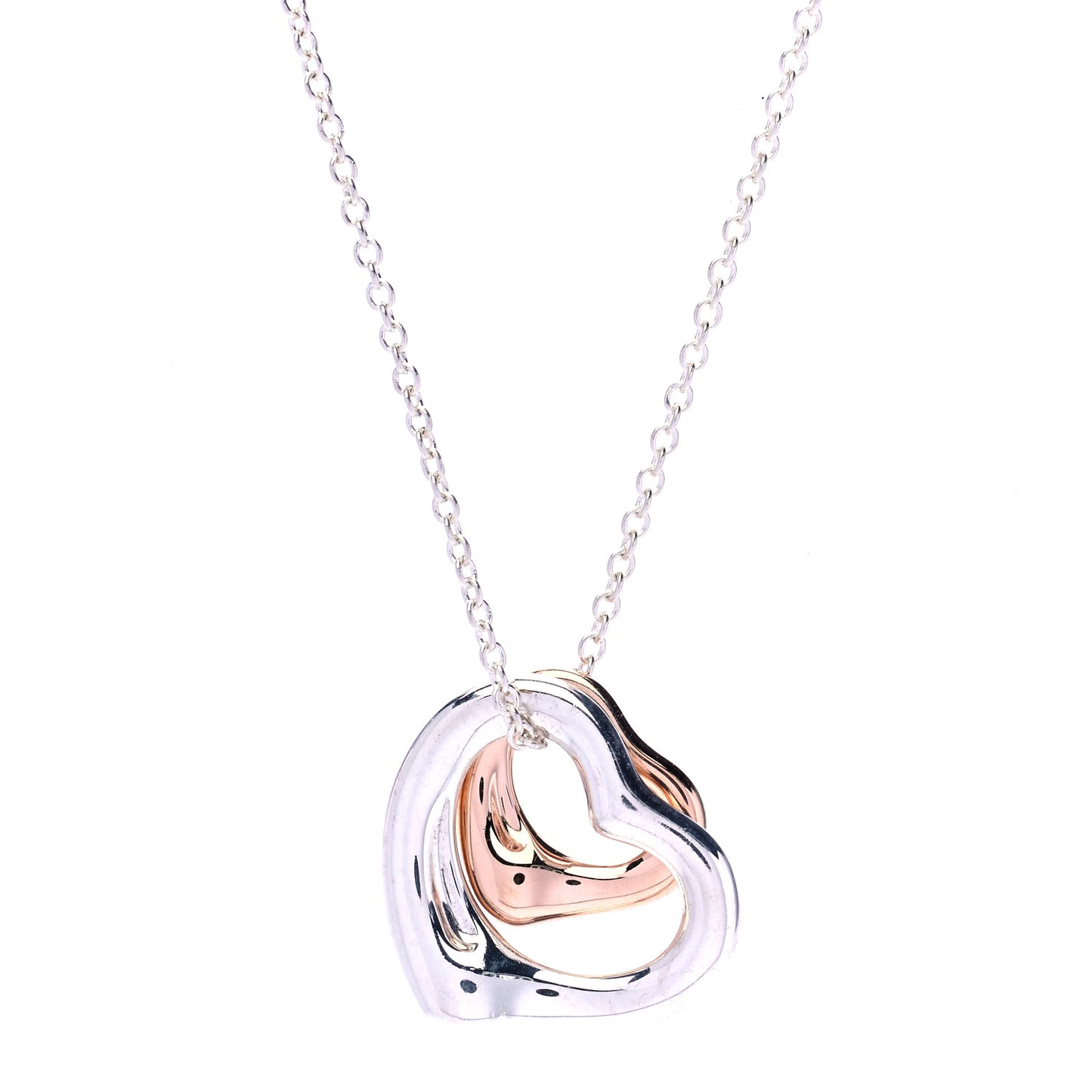 Sterling Silver 18K Rose Gold Elsa Peretti Extra Mini Double Open Heart Pendant Necklace
