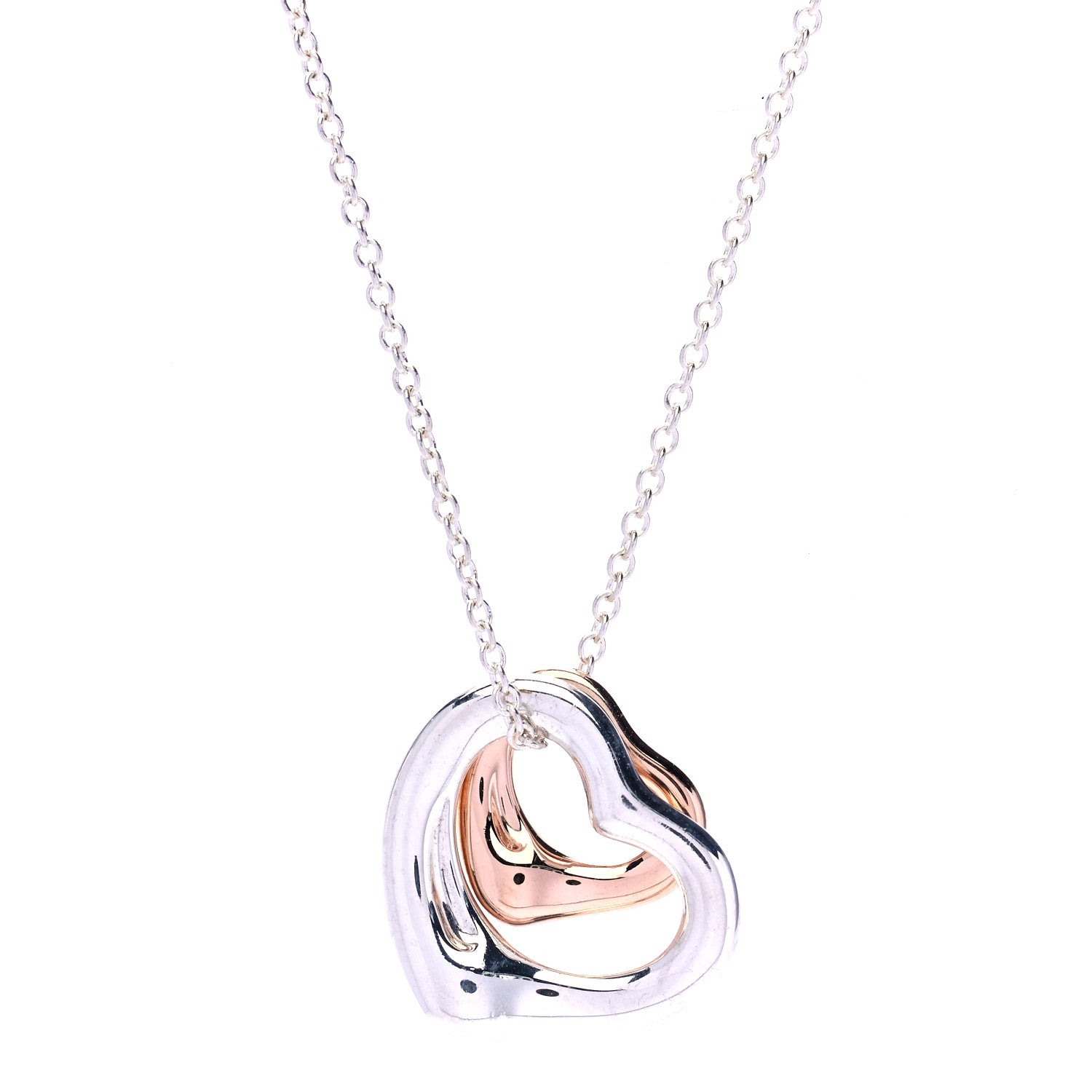 Tiffany Sterling Silver 18K Rose Gold Elsa Peretti Extra Mini Double Open Heart Pendant Necklace 1 of 6
