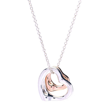 Tiffany Sterling Silver 18K Rose Gold Elsa Peretti Extra Mini Double Open Heart Pendant Necklace 1 of 6