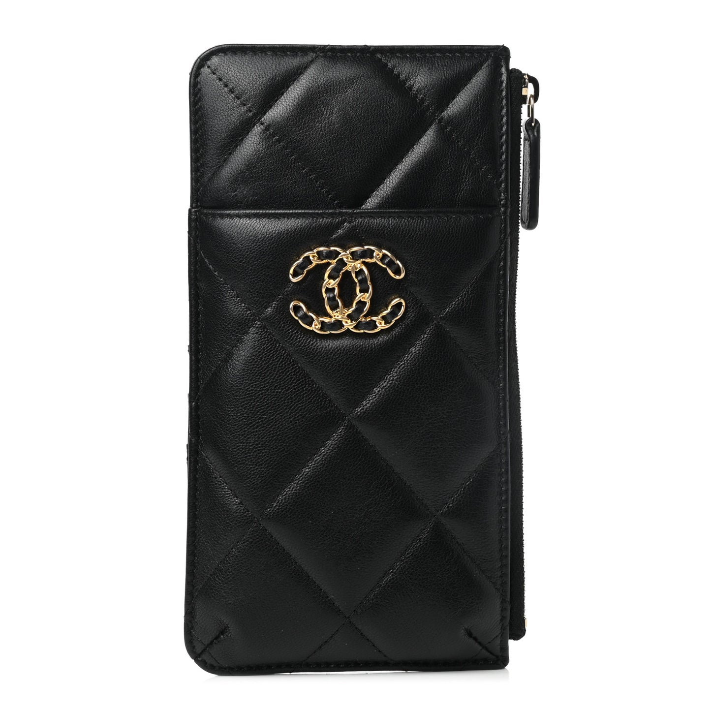Lambskin Quilted Chanel 19 Phone and Card Holder Black