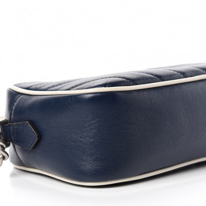 Gucci Vintage Effect Calfskin Matelasse Diagonal Small Torchon GG Marmont Chain Shoulder Bag Blue Agata Mystic White 6 of 14