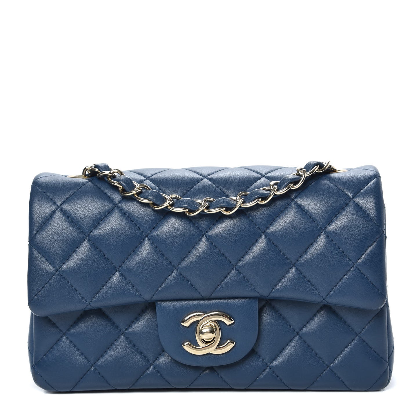 Lambskin Quilted Mini Rectangular Flap Blue