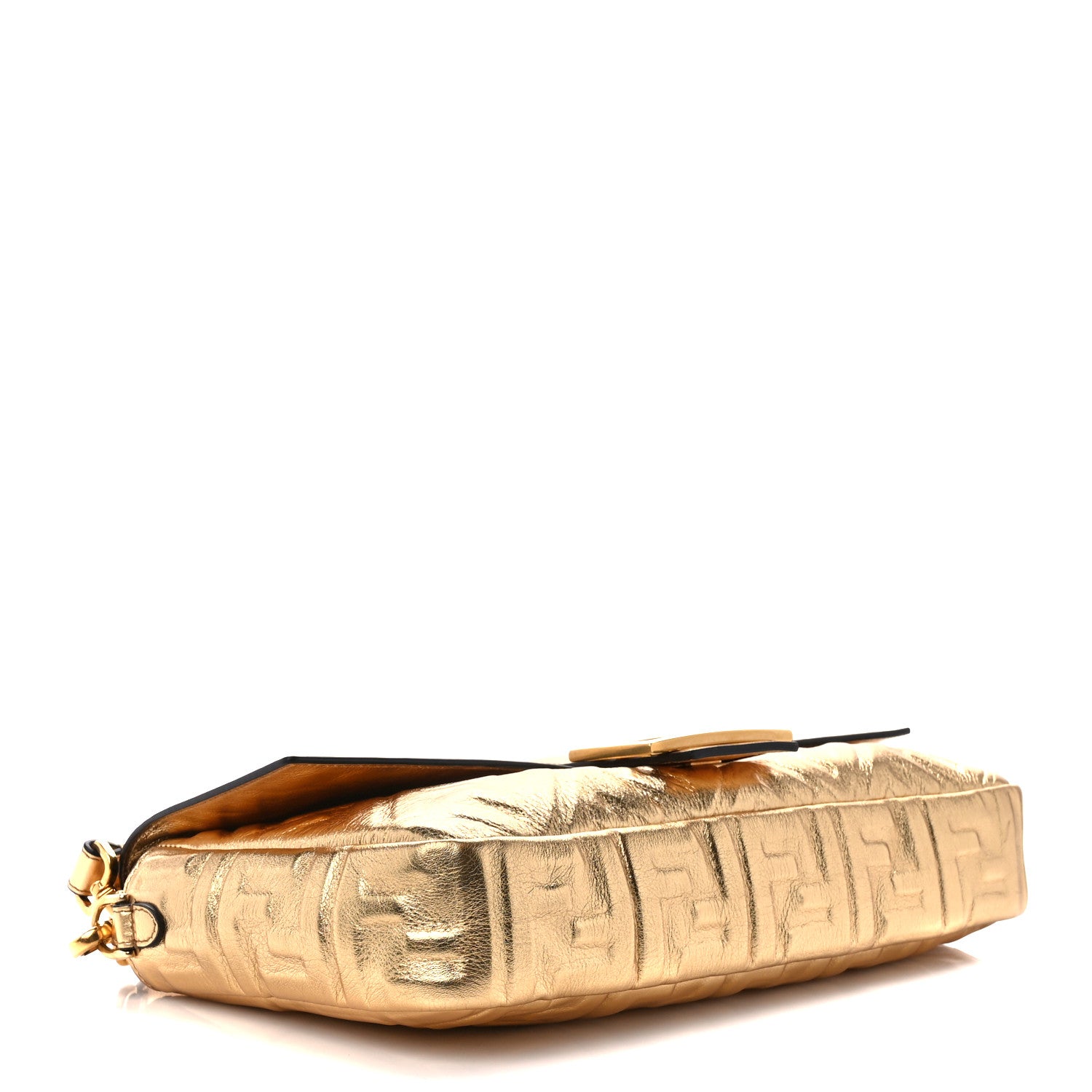 Fendi Vitello Catalan Mirror FF 1974 Embossed Large Baguette Gold 4 of 12