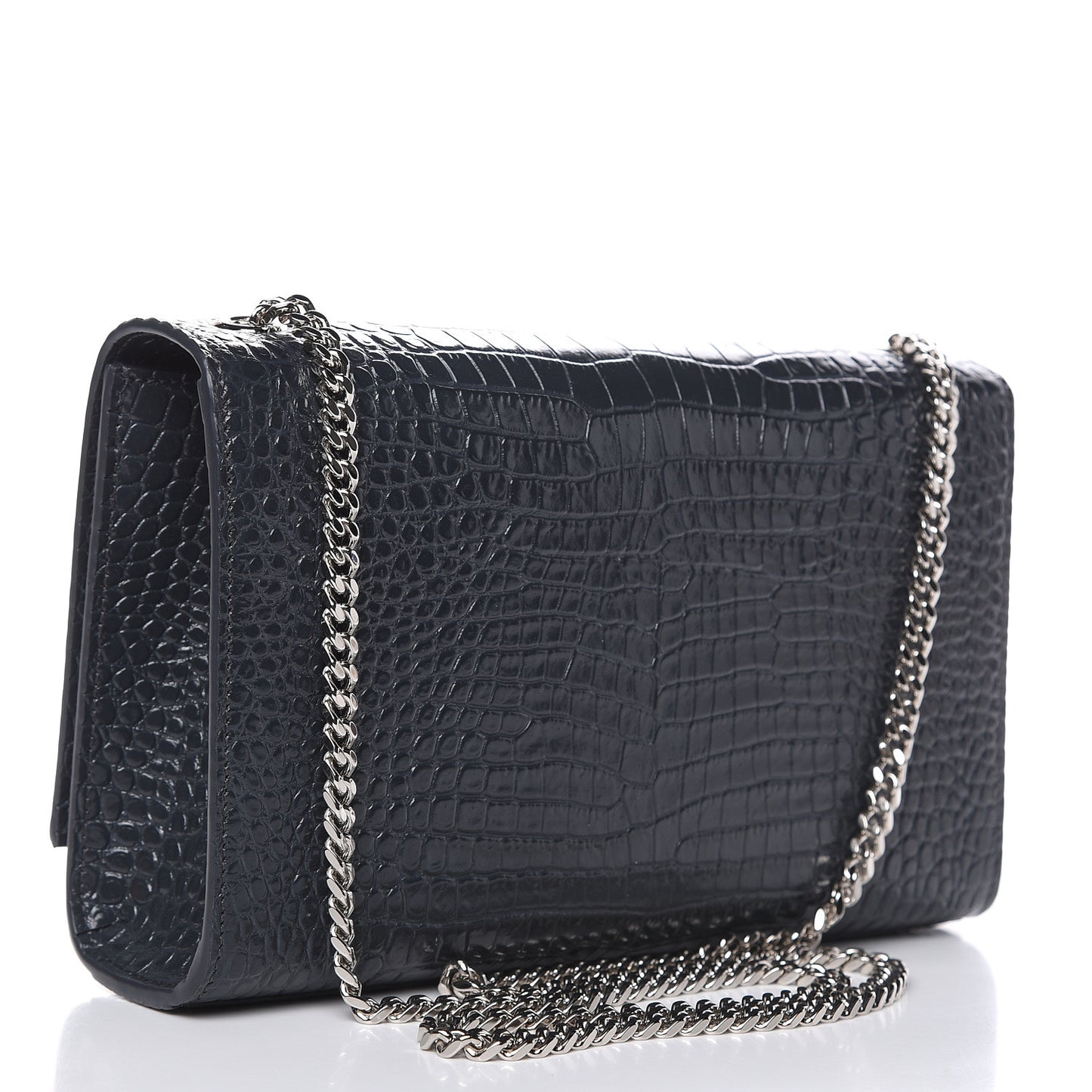 Calfskin Crocodile Embossed Medium Classic Monogram Kate Tassel Satchel Storm