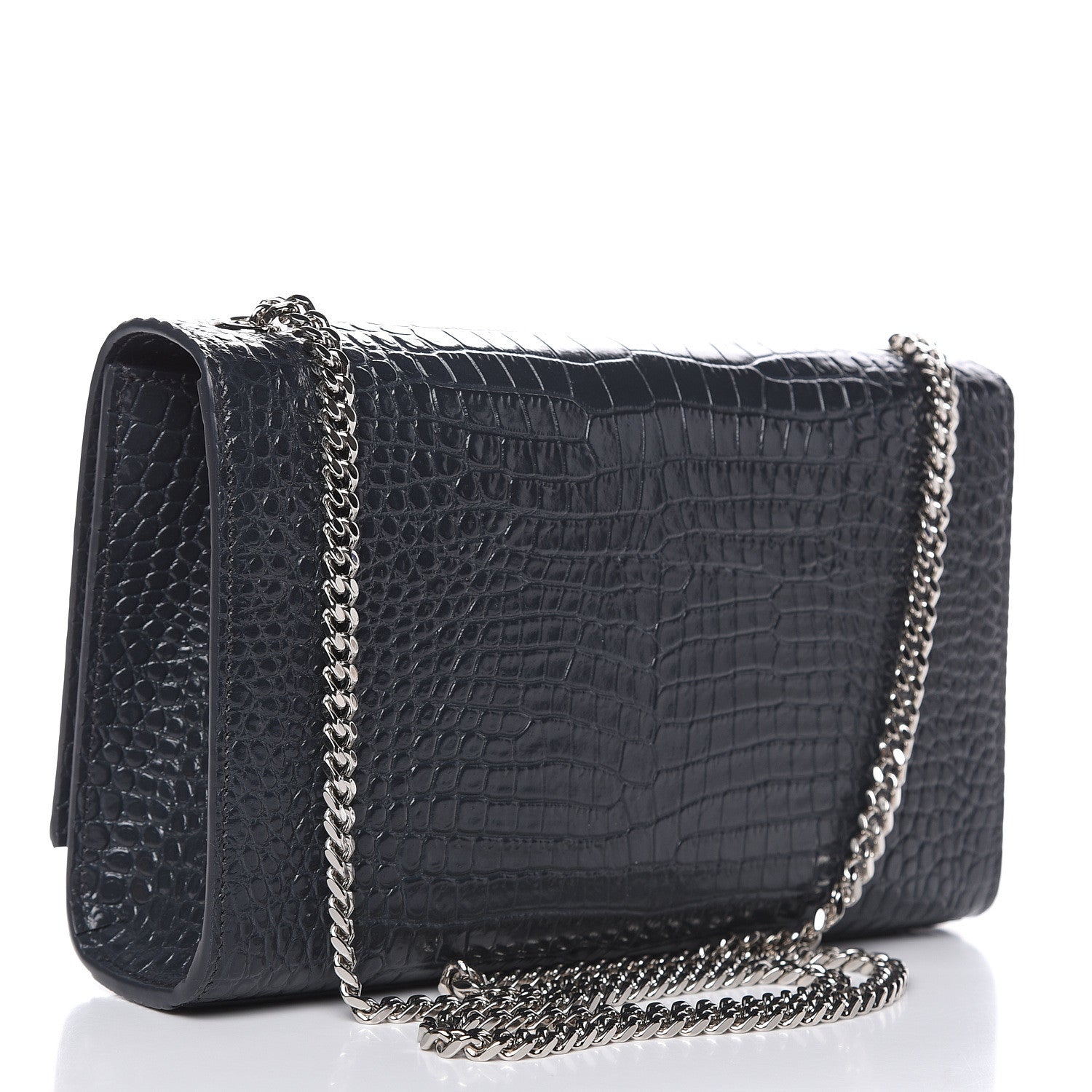 Saint Laurent Calfskin Crocodile Embossed Medium Classic Monogram Kate Tassel Satchel Storm 3 of 9