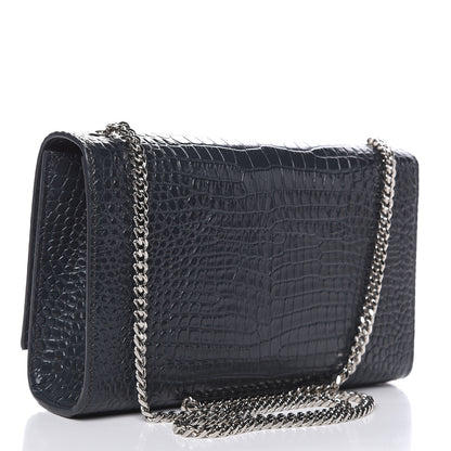 Saint Laurent Calfskin Crocodile Embossed Medium Classic Monogram Kate Tassel Satchel Storm 3 of 9